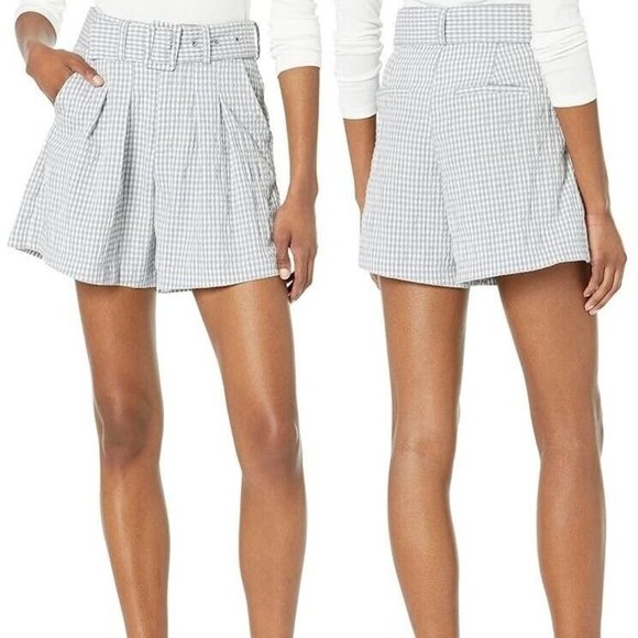Blank NYC Pants - Blank NYC Searsucker Belted Shorts Size 27 Gingham Plaid Gray High Rise 01BM8820